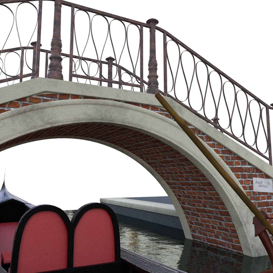 venetian bridge with gondola 3D model_2