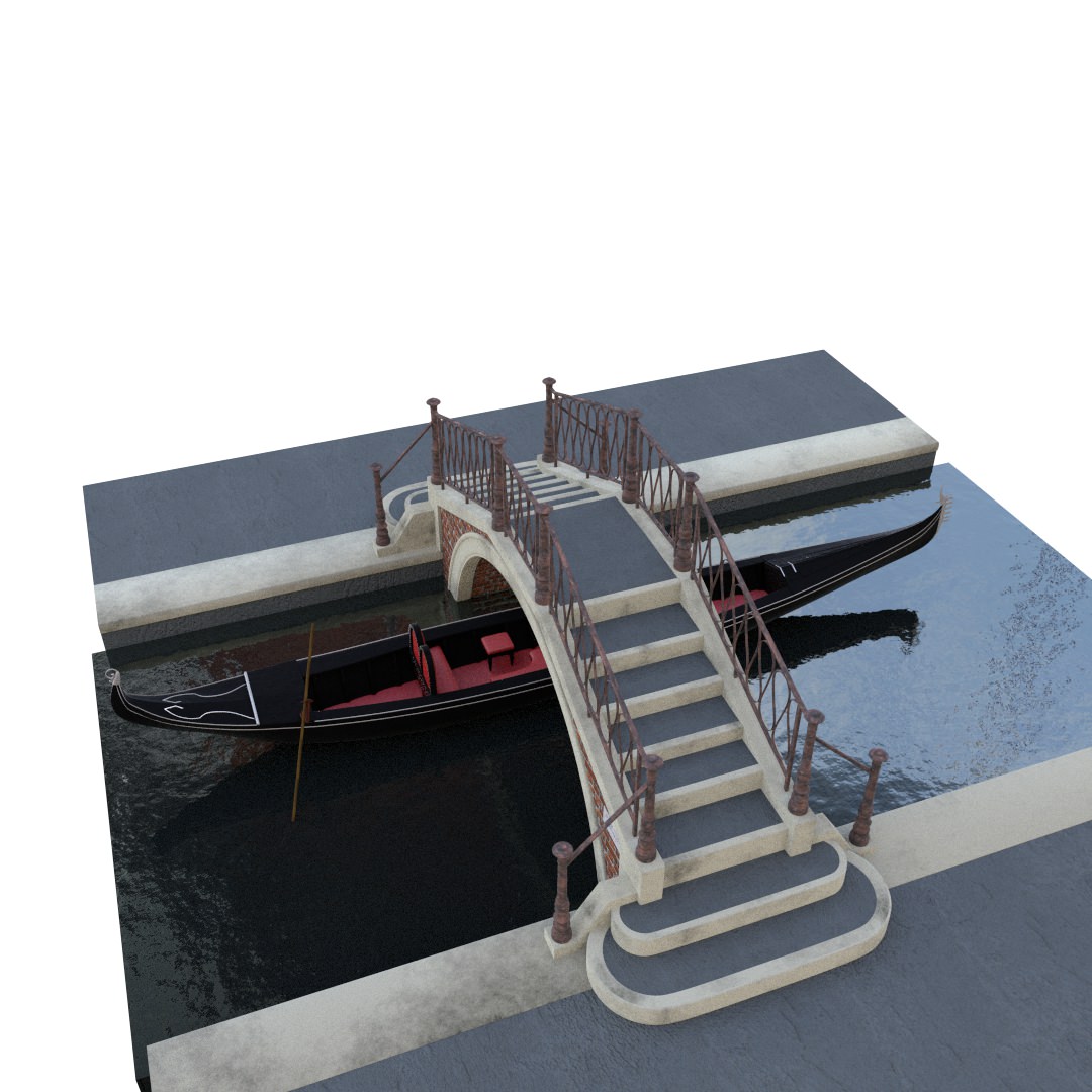 venetian bridge with gondola 3D model_6