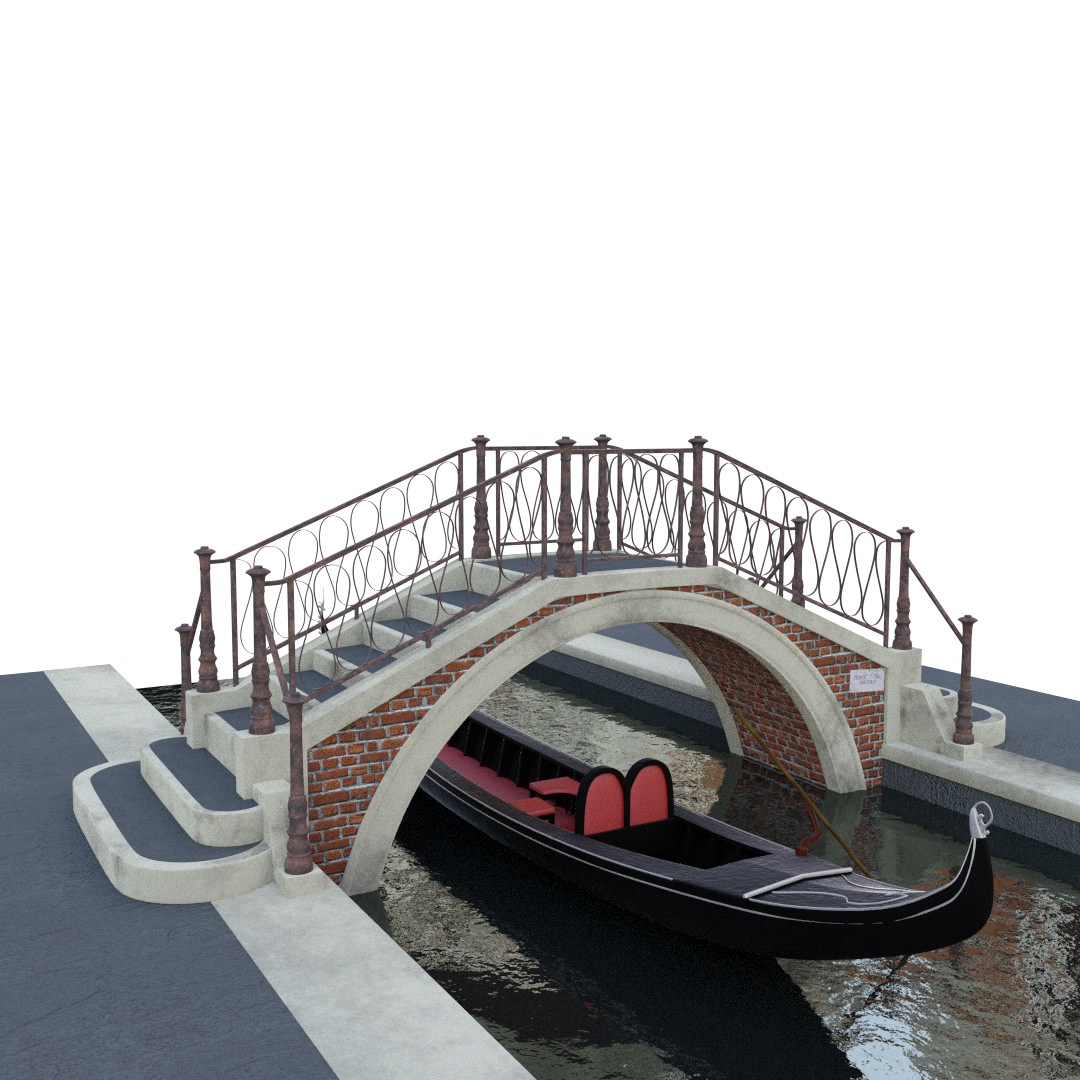 venetian bridge with gondola 3D model_1