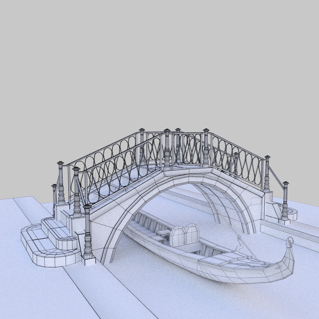 venetian bridge with gondola 3D model_9