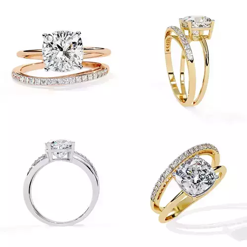 Cushion Diamond Split Shank Ring STL 3DM CAD