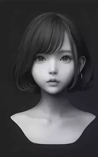 Original woman facial head sculpture details character design