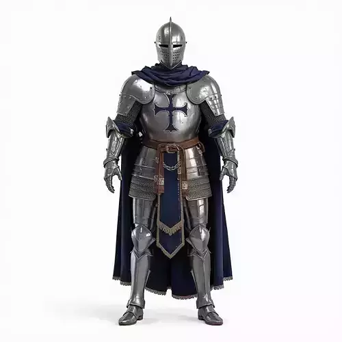 Crusader Knight Armor 3D Model Blue Cross Full Suit