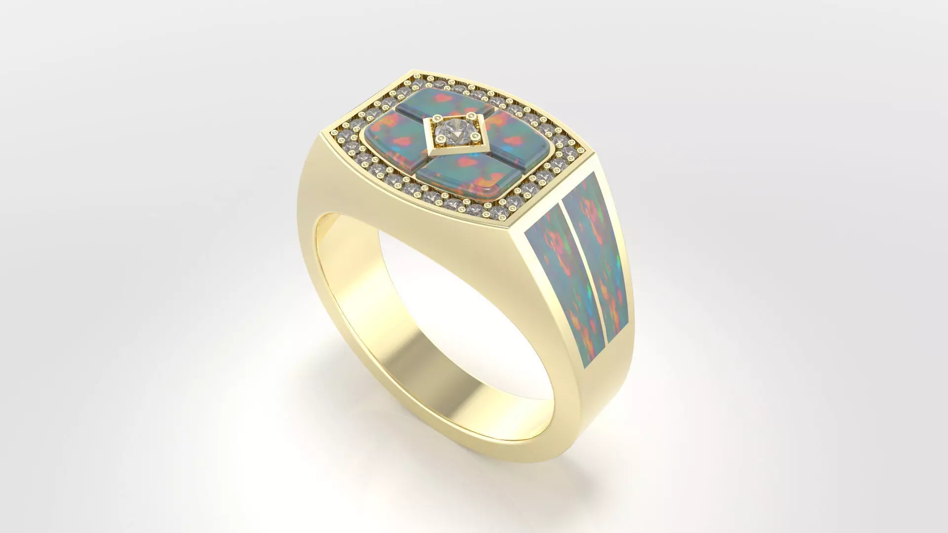 Geometric Opal Inlay Men Signet Ring - 3D Print Ready 3D print model