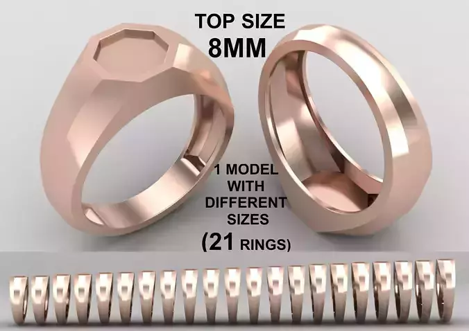 octagonal  enamel Signet Ring Base 8MM top in All sizes 233-MWC