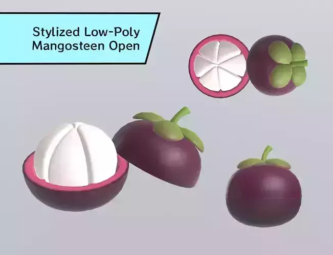 Stylized Low-Poly Mangosteen Open