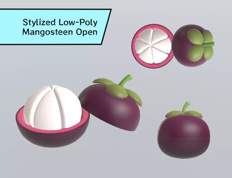 Stylized Low-Poly Mangosteen Open Low-poly 3D model