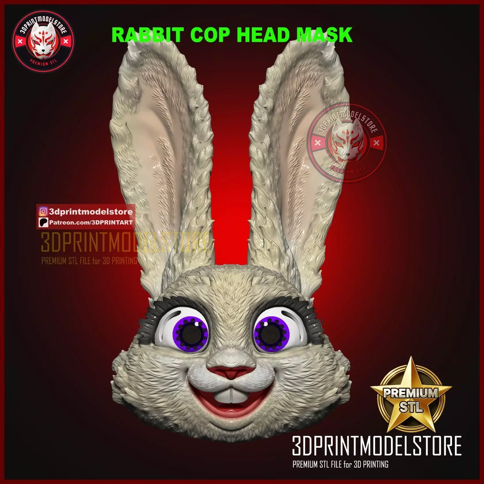 Judy Rabbit Cop Head Mask - Zootopia Cosplay Props 3D print model