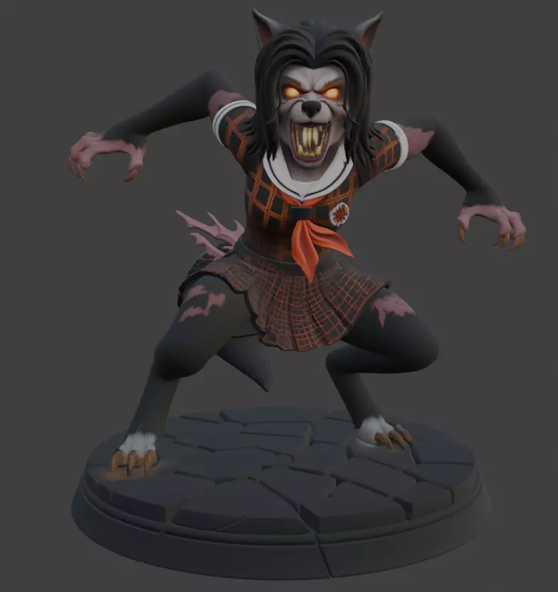 Halloween Anime Wolf Girl Monster Figure 3D Print Model 3D print model