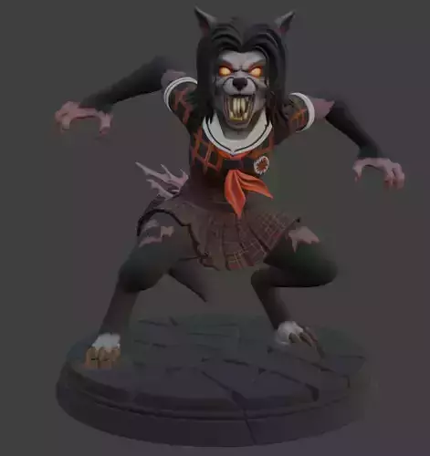 Halloween Anime Wolf Girl Monster Figure 3D Print Model