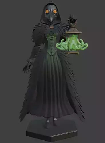 Halloween Plague Doctor Girl with Lantern 3D Print Model