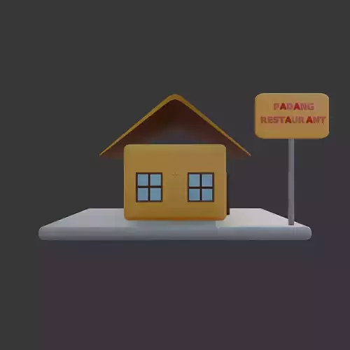 Stylized Padang Restaurant Isometric Building 3D model 7