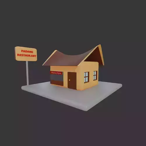 Stylized Padang Restaurant Isometric Building 3D model 2
