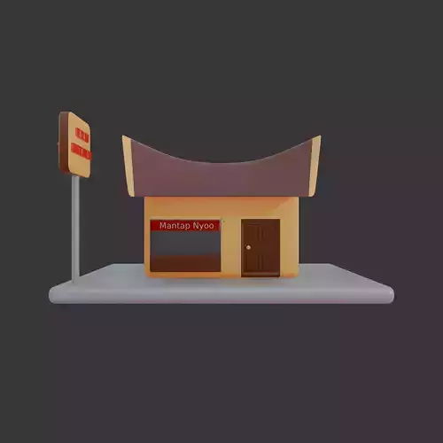 Stylized Padang Restaurant Isometric Building 3D model 5
