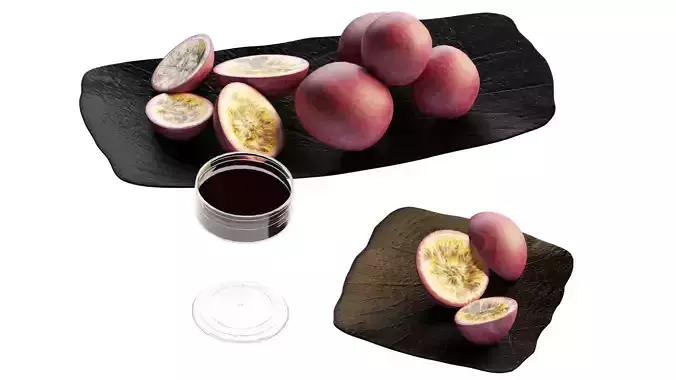 Set for the kitchen with fruit and wine 3D model