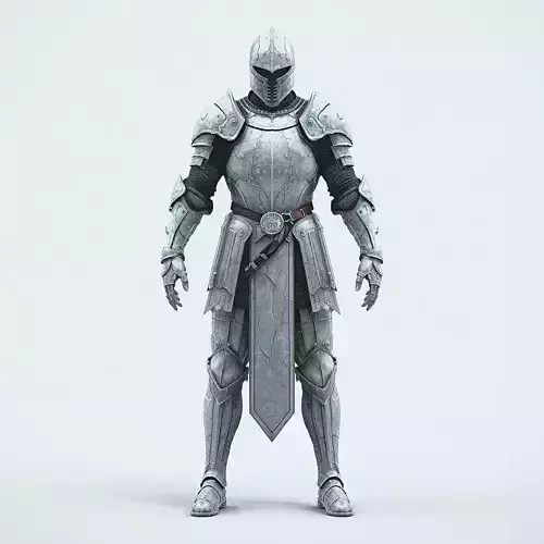 Engraved Silver Knight Armor 3D Model Floral Motif Suit