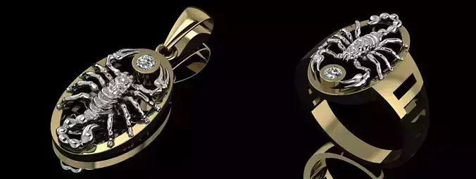 Set Scorpion Pendant and Ring Jewelry Brand Gold