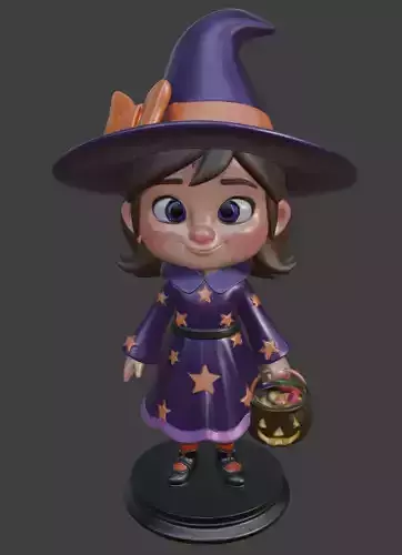 Halloween Cute Little Witch Girl For 3d print