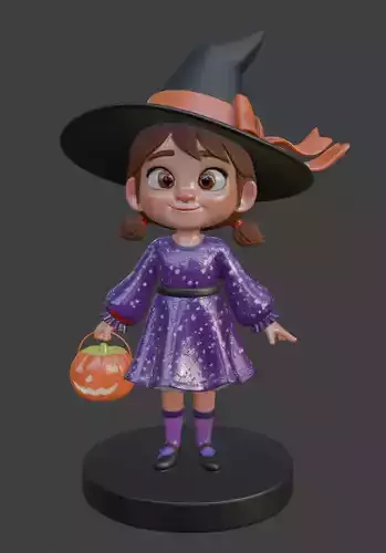 Halloween Cute Little Witch Girl 3d Print