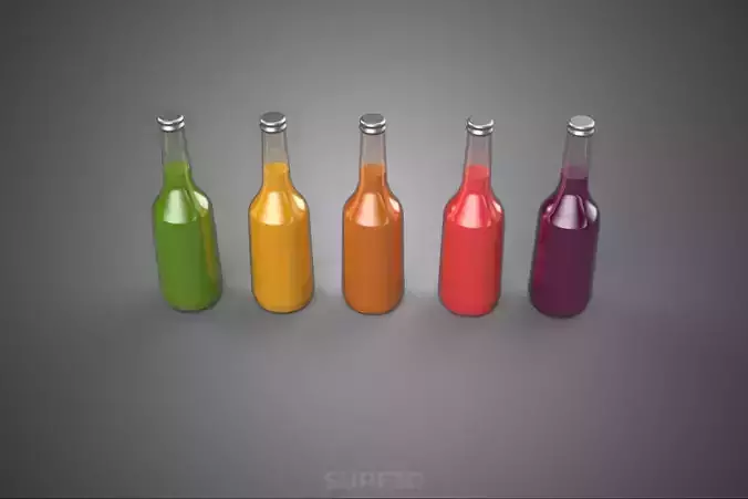 COLORFUL CLEAR FRESH FRUIT JUICE LIQUID BOTTLE DRINK BEVERAGE 3D model 7