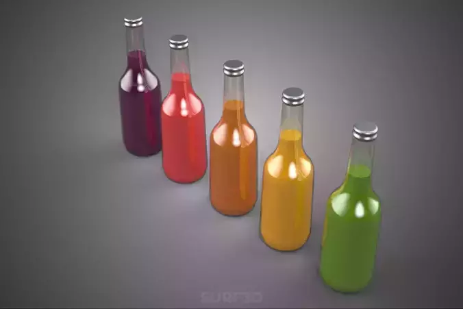 COLORFUL CLEAR FRESH FRUIT JUICE LIQUID BOTTLE DRINK BEVERAGE 3D model 4
