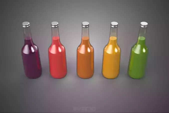COLORFUL CLEAR FRESH FRUIT JUICE LIQUID BOTTLE DRINK BEVERAGE 3D model 3