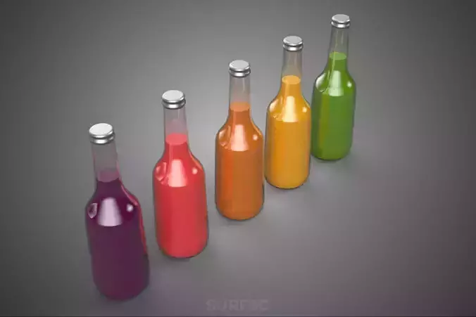 COLORFUL CLEAR FRESH FRUIT JUICE LIQUID BOTTLE DRINK BEVERAGE 3D model 2