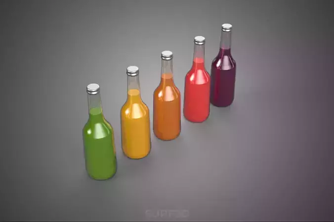 COLORFUL CLEAR FRESH FRUIT JUICE LIQUID BOTTLE DRINK BEVERAGE 3D model 6