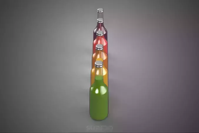 COLORFUL CLEAR FRESH FRUIT JUICE LIQUID BOTTLE DRINK BEVERAGE 3D model 5