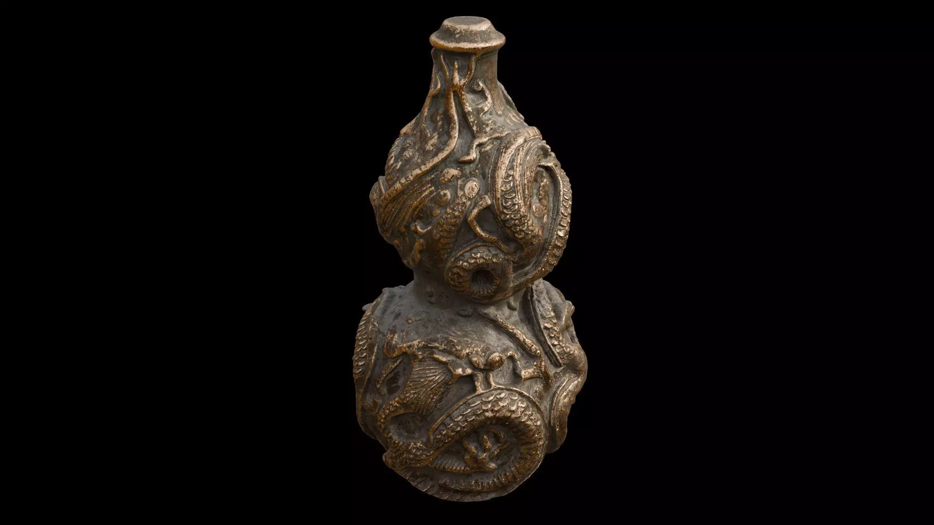 Chinese Carved Dragon Double-Gourd Vase 3D model
