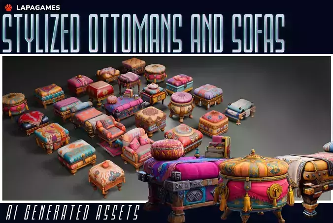 Stylized Ottomans and Sofas