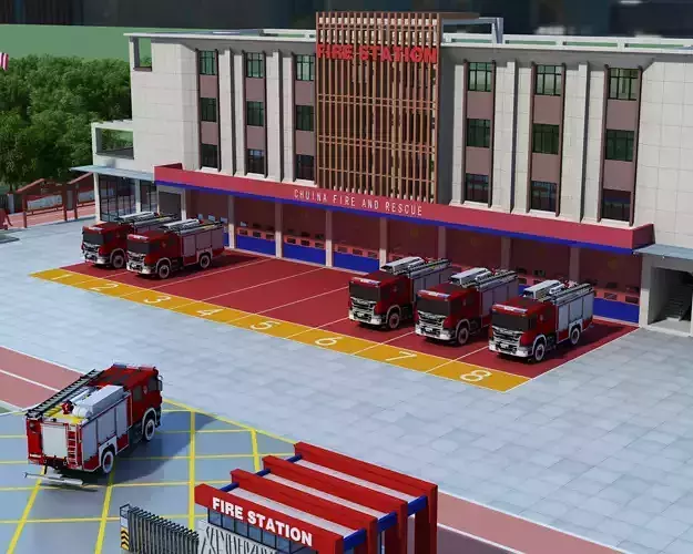 Fire Station Low-poly 3D model 3