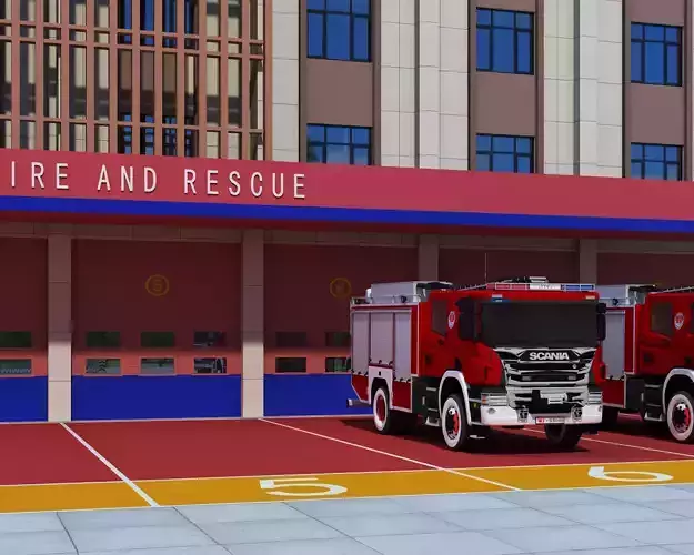 Fire Station Low-poly 3D model 6