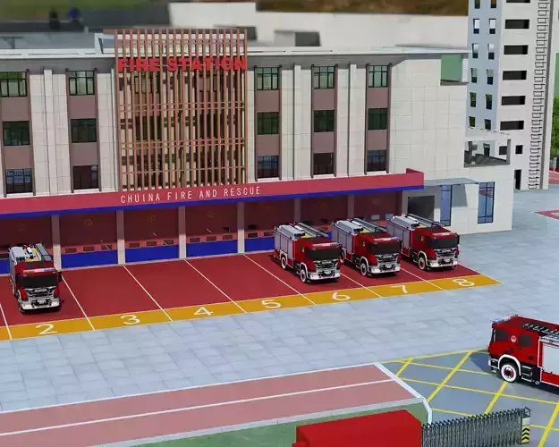 Fire Station Low-poly 3D model 4