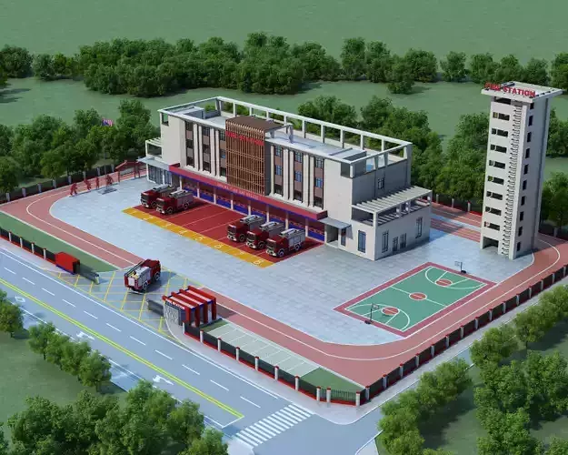Fire Station Low-poly 3D model 2