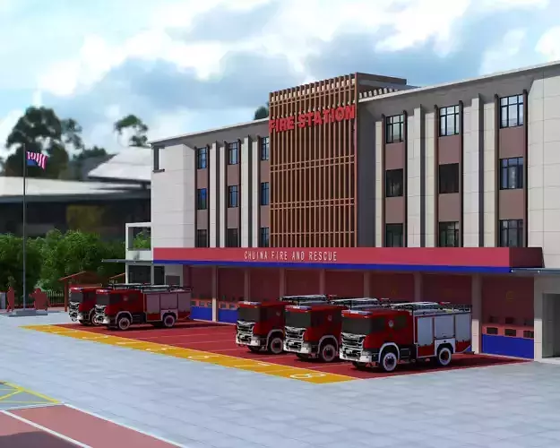 Fire Station Low-poly 3D model 7