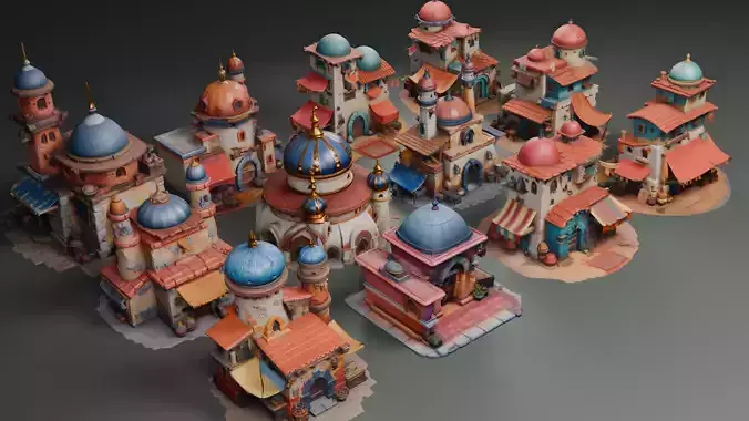 Stylized Arabic Architecture Set 2 3D model 6