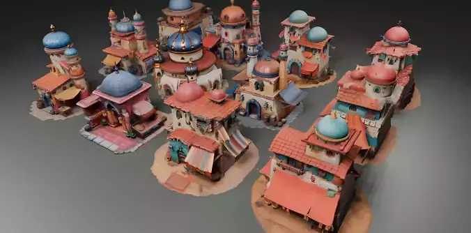 Stylized Arabic Architecture Set 2 3D model 3