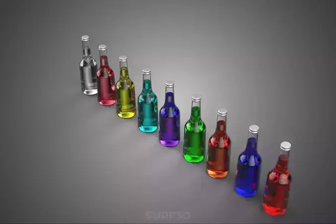 COLORFUL SODA POP CARBONATED GLASS BOTTLE SOFT DRINK FIZZY SWEET 3D model 4