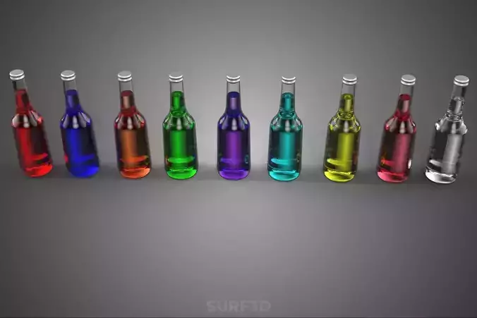 COLORFUL SODA POP CARBONATED GLASS BOTTLE SOFT DRINK FIZZY SWEET 3D model 7