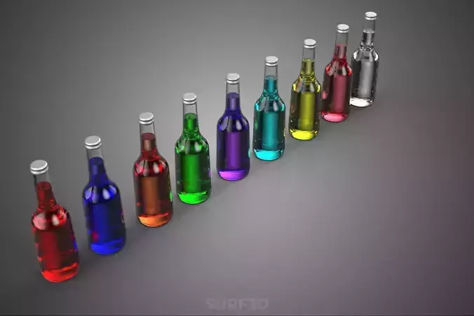 COLORFUL SODA POP CARBONATED GLASS BOTTLE SOFT DRINK FIZZY SWEET 3D model 6