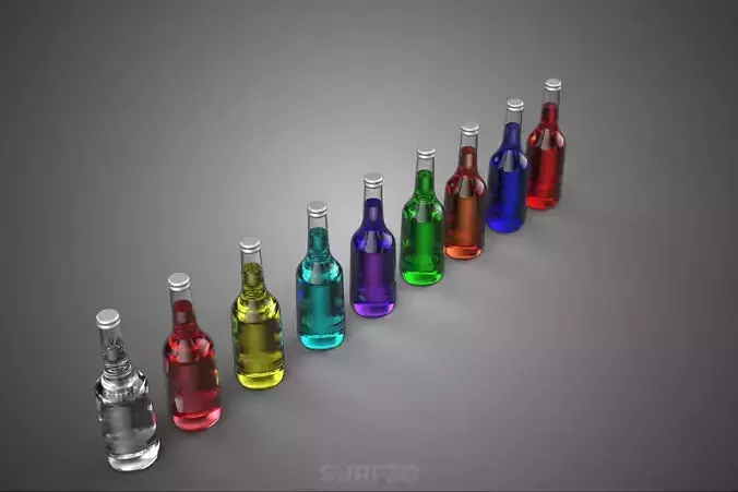COLORFUL SODA POP CARBONATED GLASS BOTTLE SOFT DRINK FIZZY SWEET 3D model 2