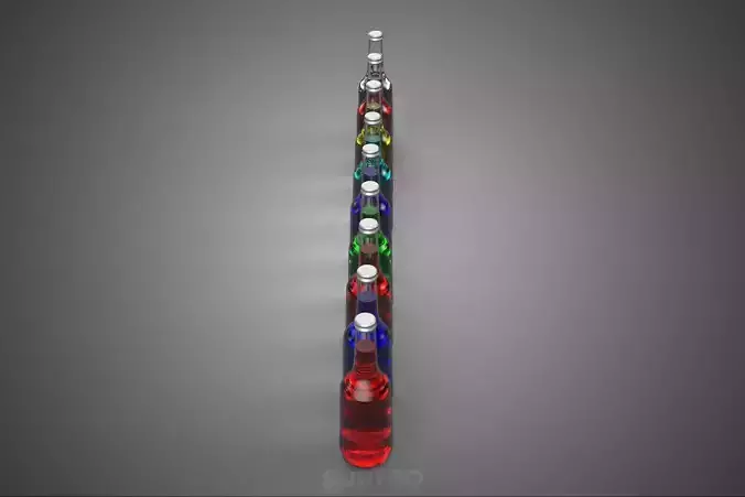 COLORFUL SODA POP CARBONATED GLASS BOTTLE SOFT DRINK FIZZY SWEET 3D model 5