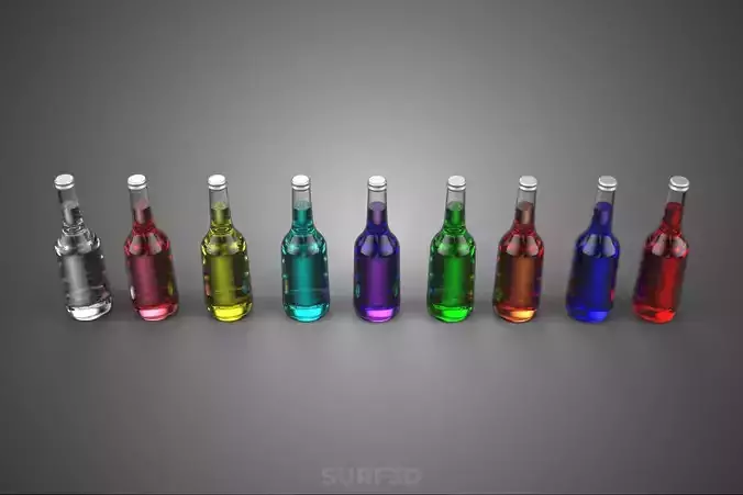 COLORFUL SODA POP CARBONATED GLASS BOTTLE SOFT DRINK FIZZY SWEET 3D model 3