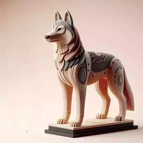 2979  Color 3D Model of Totem Style Wolf on Pedestal  pug