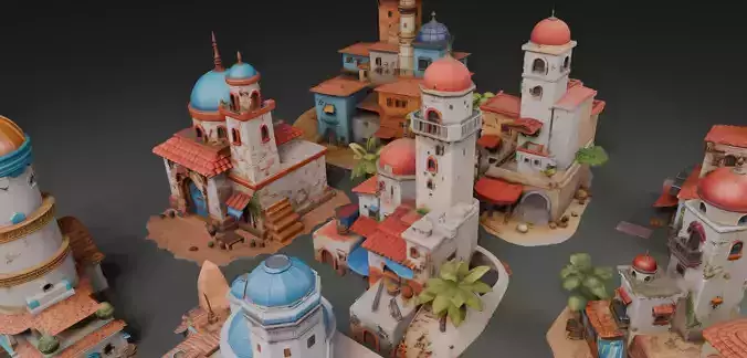 Stylized Arabic Architecture Set 3 3D model 3