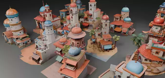 Stylized Arabic Architecture Set 3 3D model 2