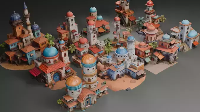 Stylized Arabic Architecture Set 3 3D model 4