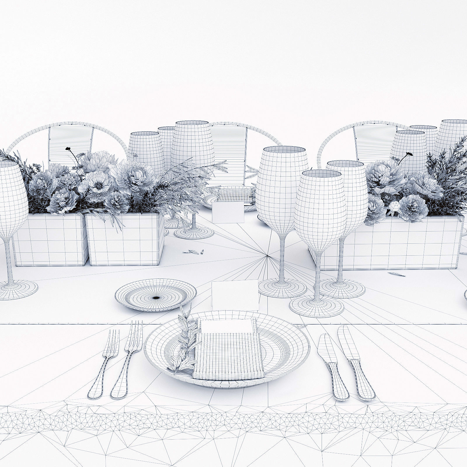 Banquet Table Setting 3D model_4