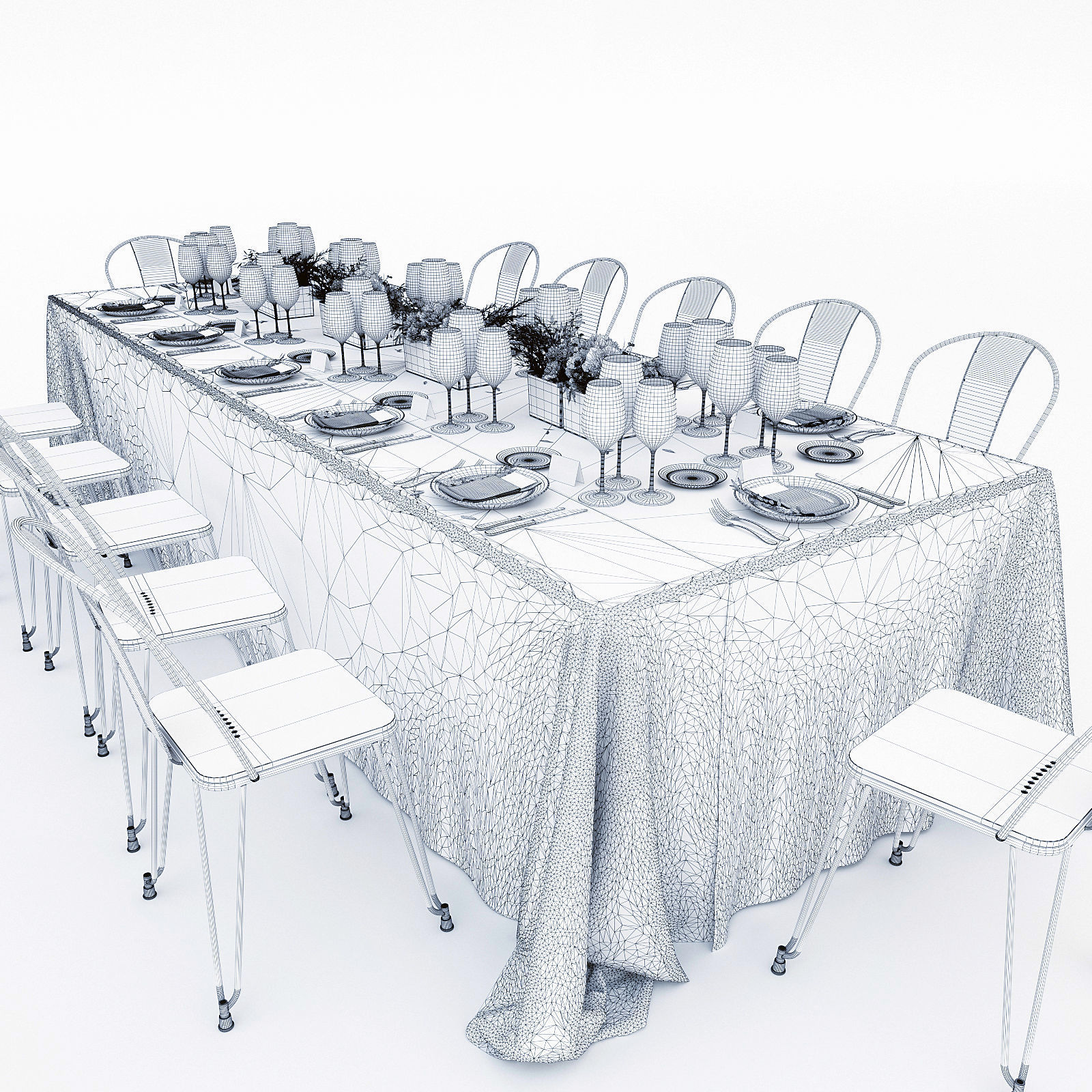Banquet Table Setting 3D model_5